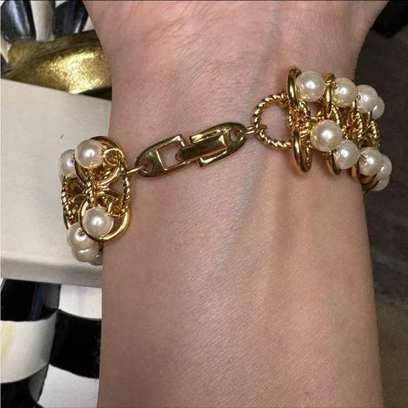 VINTAGE NAPIER PAT faux pearl double rolo bracelet - Picture 7 of 7